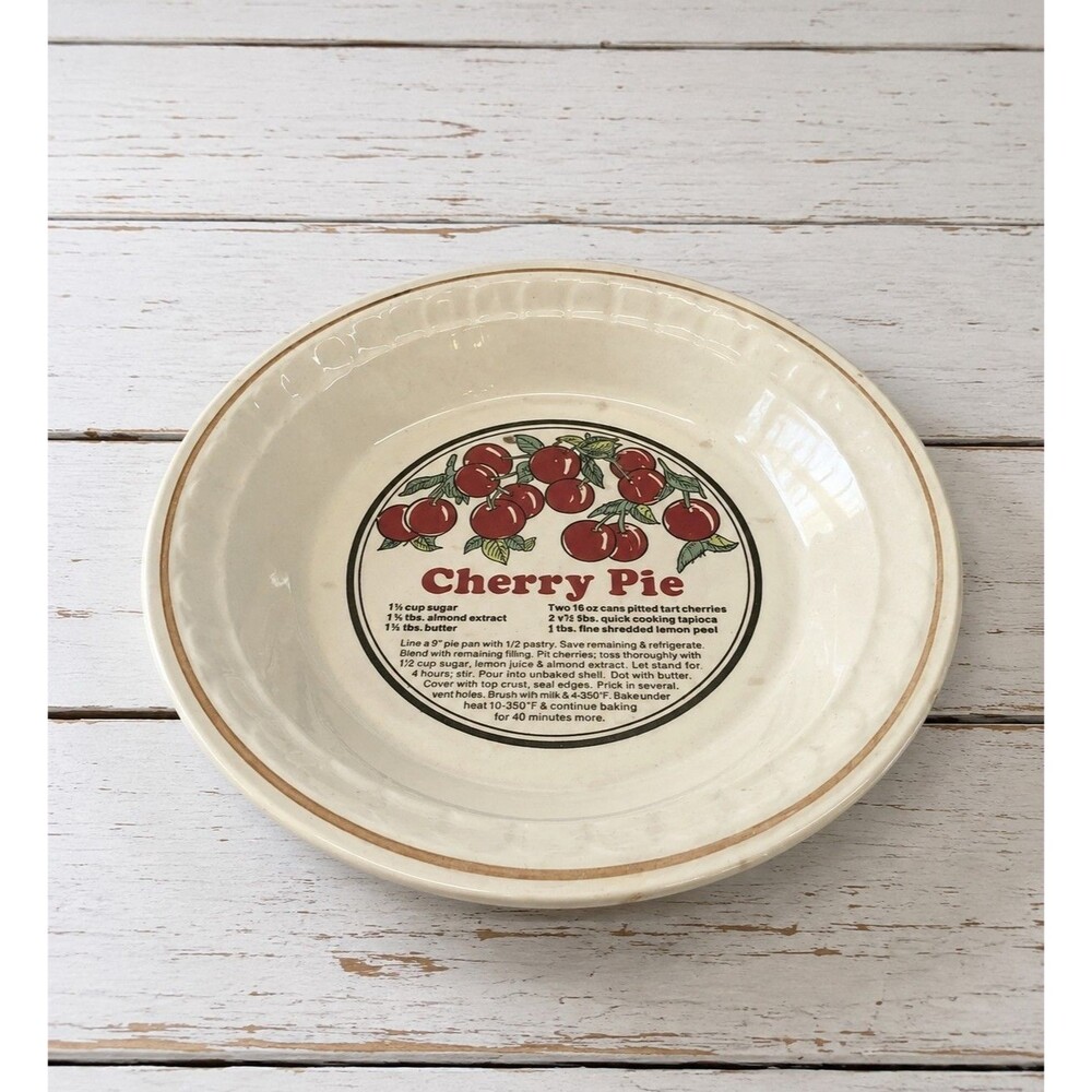 Vintage Cherry Pie Baker Dish Sunnycraft Korea Recipe Pie Plate Farmhouse 10.75”